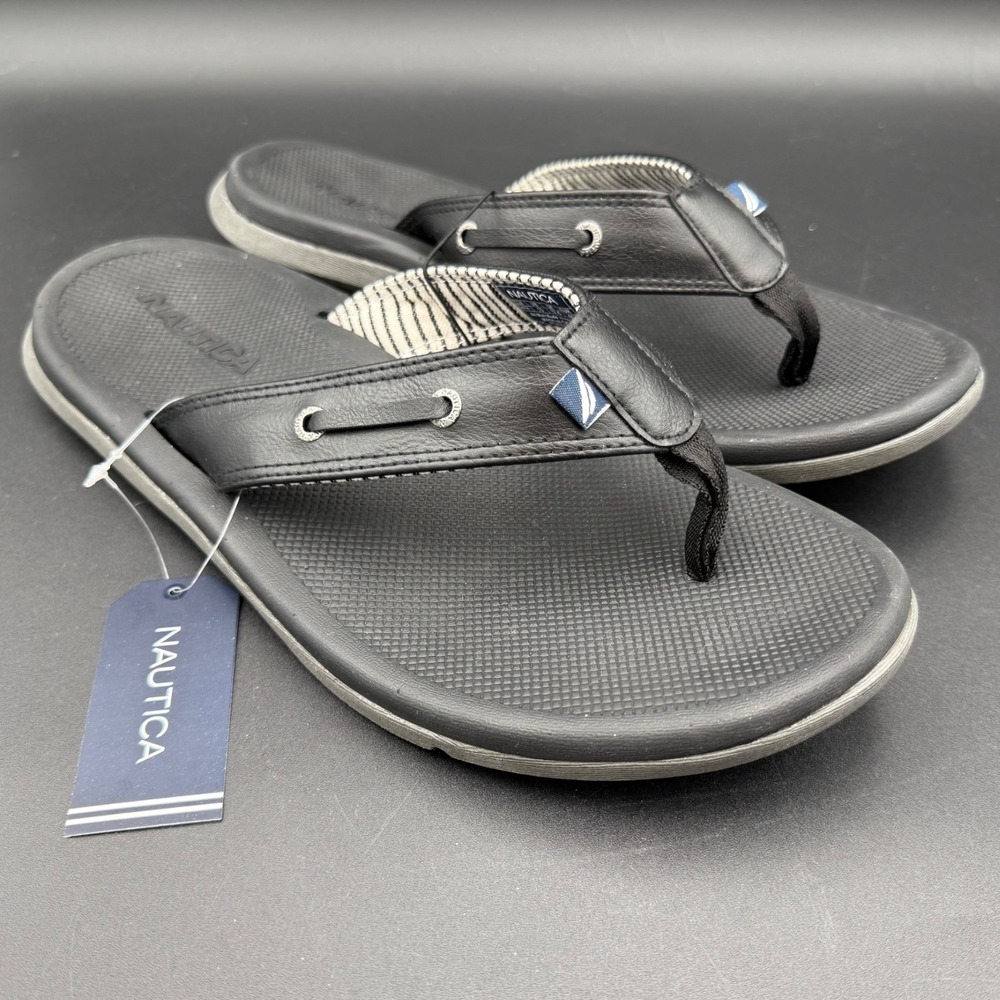 Nautica Mens Casted Black Flip Flop Thongs Sandals Padded‎ Size 13
